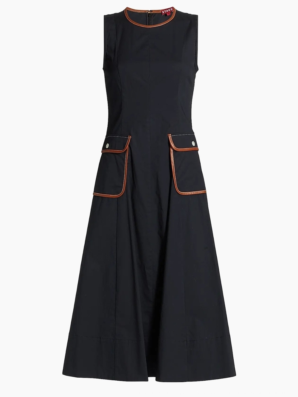 STAUD Black Maxi Dress with Tan Contrast Trim